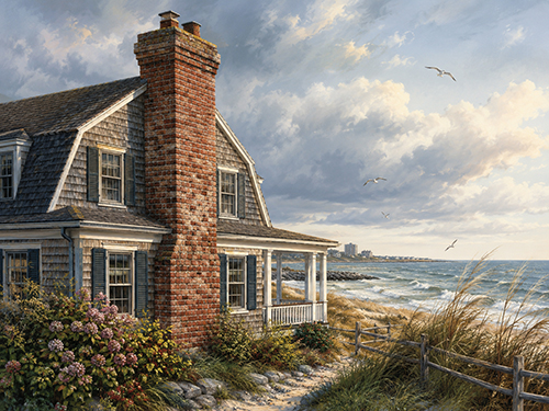 Beautiful aged home with large brick chimney along the Asbury Park coast; Asbury Park chimney service is crucial for these homes